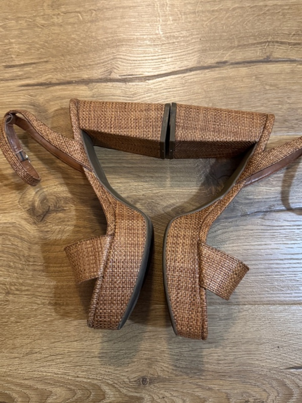 Marc Fisher Tan Woven Platform Sandals with Ankle Strap - Picture 2 of 7